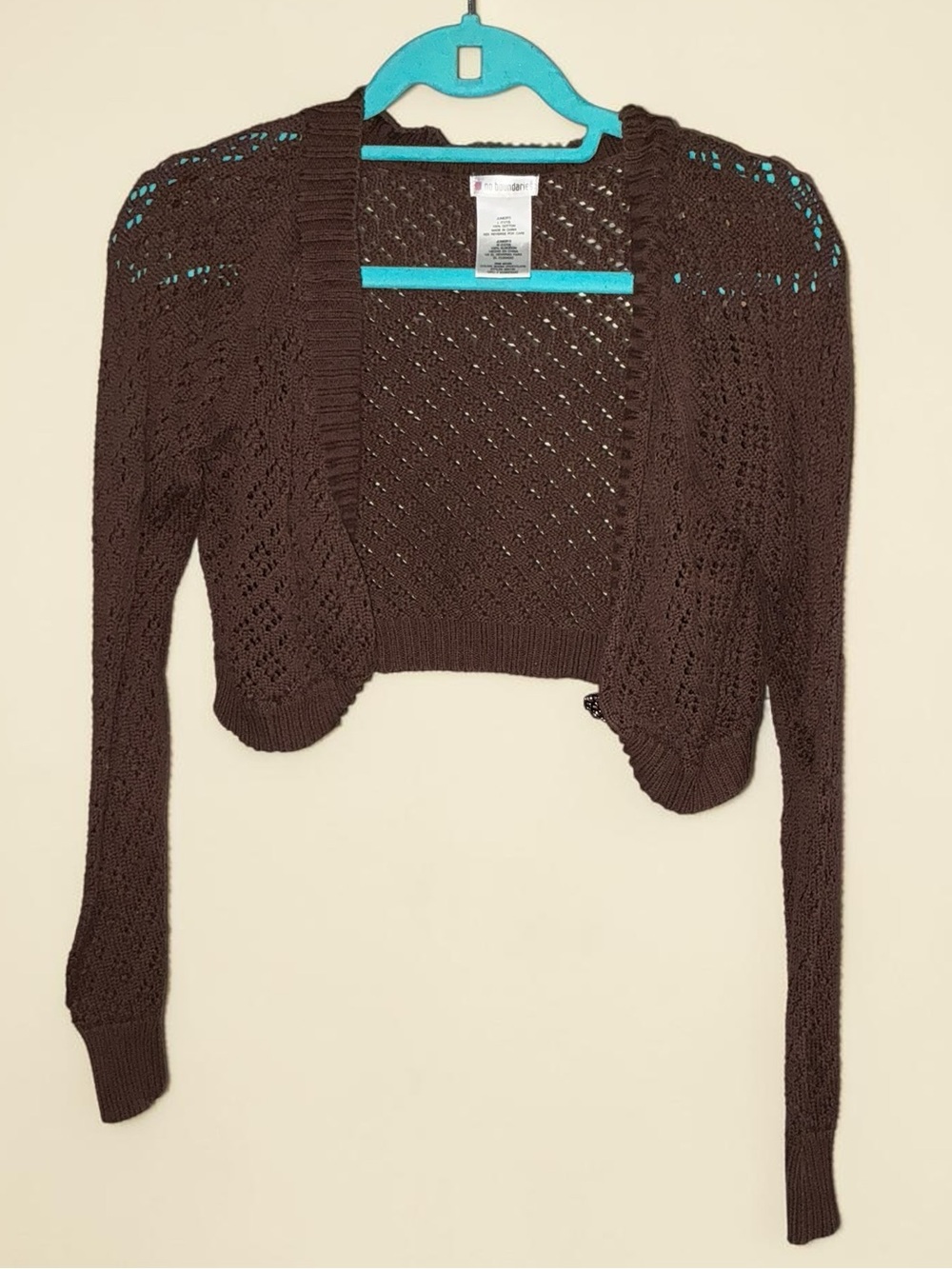 No Boundaries Brown Open-Knit Cropped Bolero Cardigan